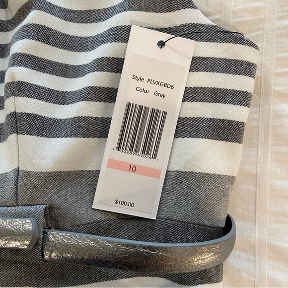 Vicky Tiel Women's Sleeveless Gray/White Sheath Lined Midi Dress NWT Sz 10 - Picture 7 of 12